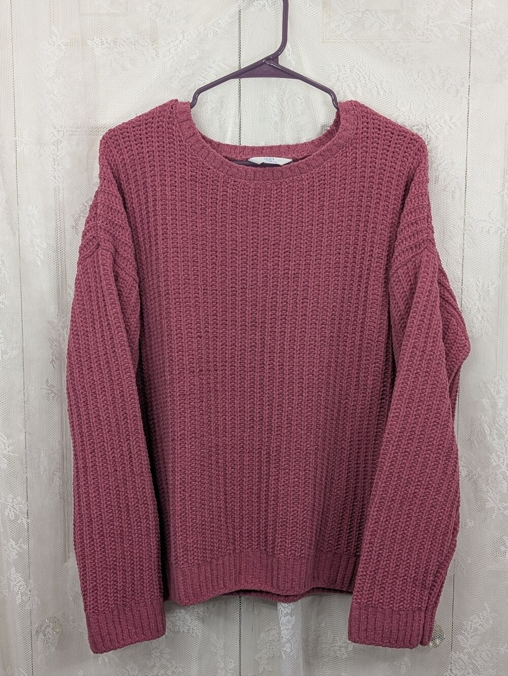 Time and Tru: Ribbed Crewneck Sweater - Pink - Size XL
